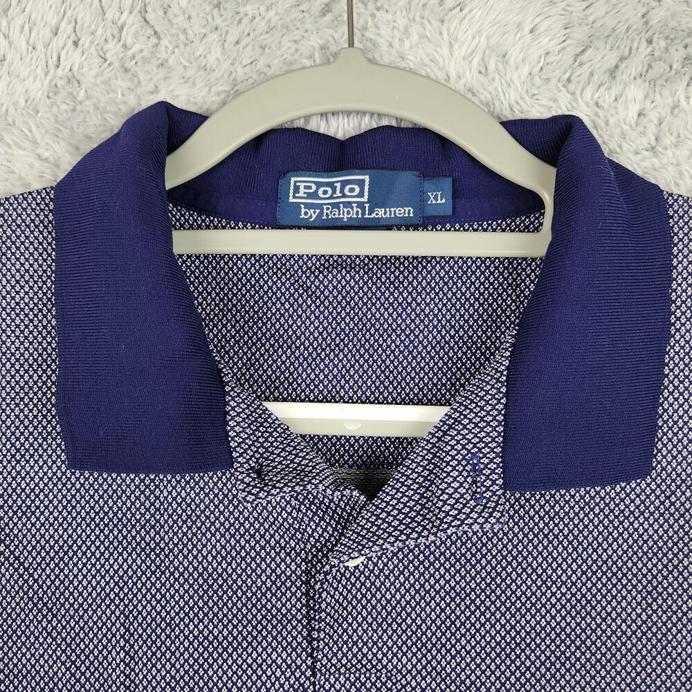 Polo Ralph Lauren Polo Shirt Mens XL Blue Geometric Pima Cotton Long Sleeve Y2k